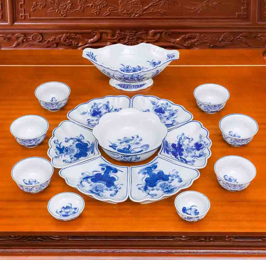 Bộ bát hoa văn thổ cẩm men sứ cao cấp
